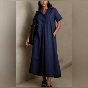 Banana Republic 100% Cotton Navy Rhyah Poplin Maxi Dress, size XL